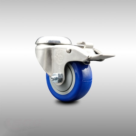 Service Caster 3 Inch 316SS Blue Polyurethane Swivel Bolt Hole Caster with Total Lock Brake SCC-SS316BHTTL20S314-PPUB-BLUE